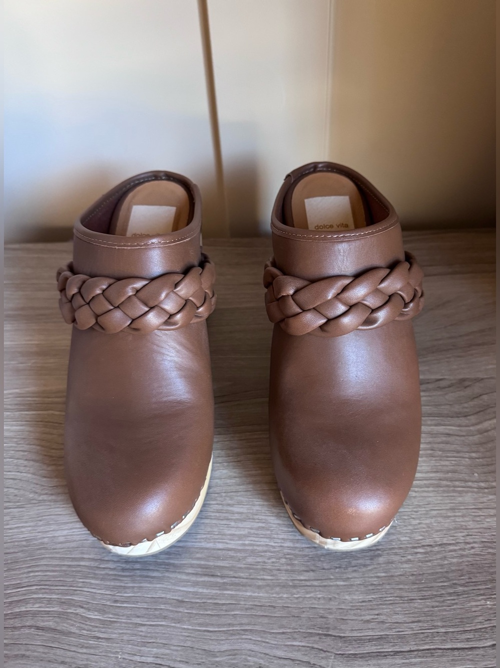 Dolce Vita Brown Braided Leather Slip-On Clogs